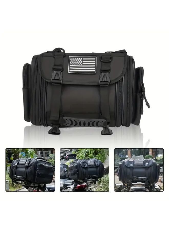 Large Capacity Motorcycle Tail Bag Adjustable Strap Durable Oxford Cloth Saddlebag Black - Image 4